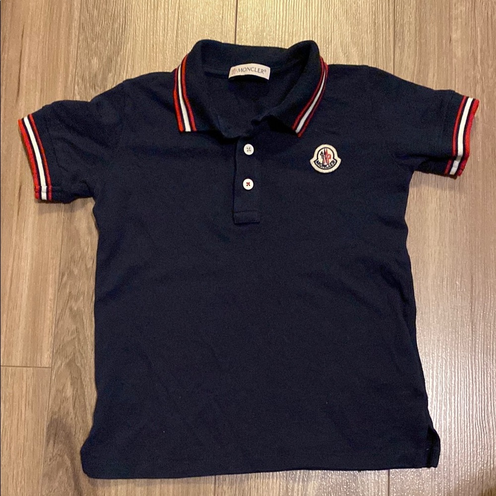 Moncler Blue Polo Shirt with Striped Trim